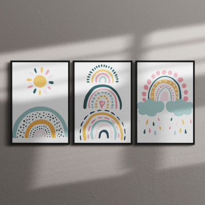 Conjunto de Quadros Decorativos Infantil Arco-Iris