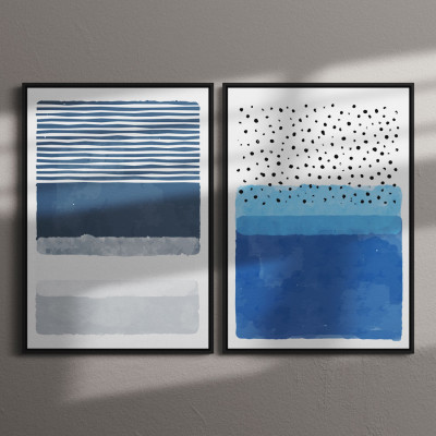 Conjunto De Quadros Decorativos Moderno Abstrato Azul