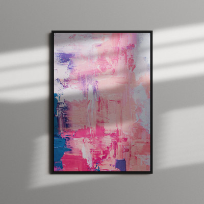 Quadro Decorativo Pintura Abstrata Tons de Rosa e Azul