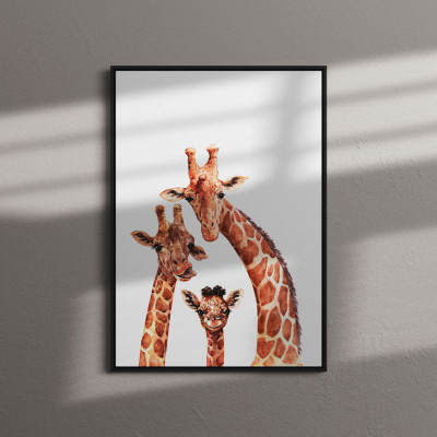 Quadro Decorativo Família Girafa