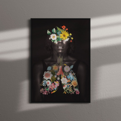 Quadro Decorativo Mulher Pulmão e Cabeça de Flores
