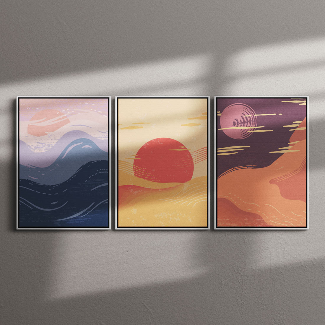 Conjunto de Quadros Decorativos Por do Sol Abstrato
