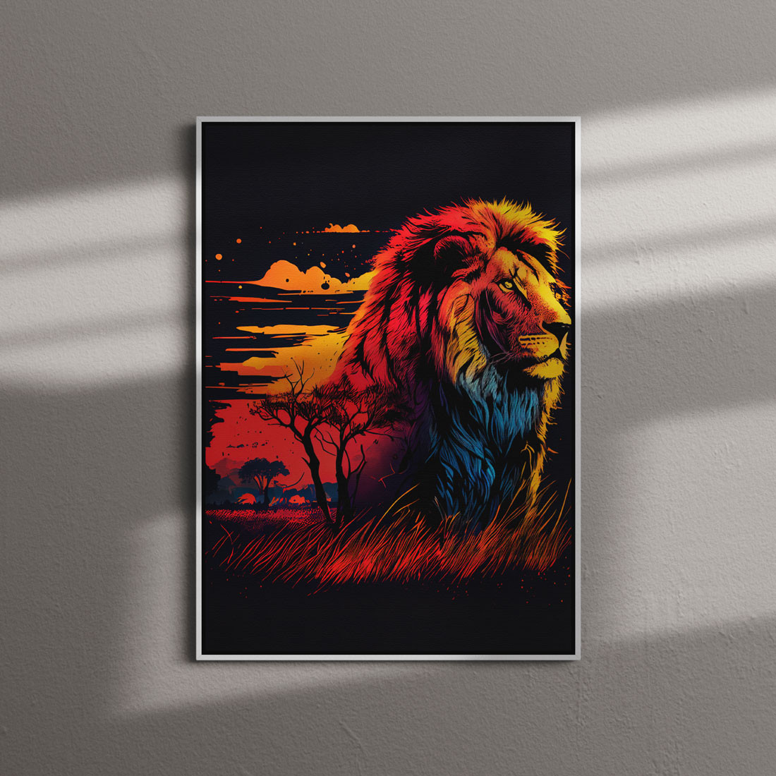 Quadro Decorativo Leão Colorido Neon