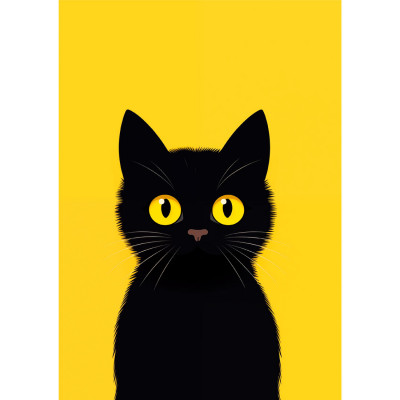 Quadro Decorativo Ilustração Minimalista De Gato Preto Com Fundo Amarelo