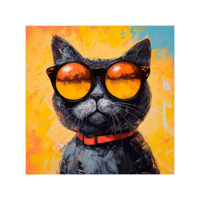 Quadro Decorativo Pintura Gato De Óculos