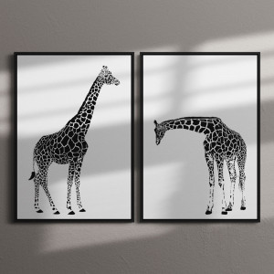 Conjunto De Quadros Decorativos Girafas Preto E Branco